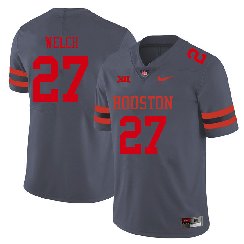 Men #27 Mike Welch Houston Cougars College Big 12 Conference Football Jerseys Sale-Gray